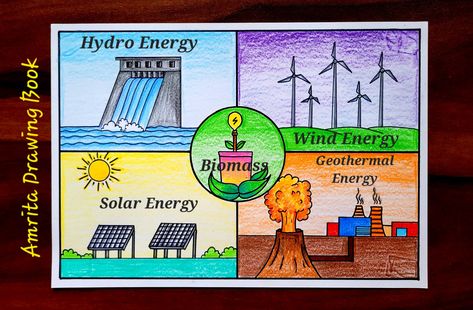 Video Tutorial uploaded on Amrita Drawing Book Channel. Subscribe for more creative Drawings and School Projects #renewable #energy #sourceofenergy #science #amritadrawingbook #Youtube #drawing #conservation #poster Renewable Energy Sources Poster, Energy Resources Poster, Energy Saving Is Environment Saving Poster Making, Saving Energy Poster, Conservation Of Resources Poster, Painting On Energy Conservation, Renewable Energy Drawing, Save Energy Poster Creative, Nuclear Energy Poster