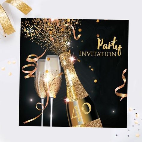 Create Birthday Invitation on WhatsApp | Blogs, News & Advice Glitz And Glam Party, Create Birthday Invitations, Rose Gold Ribbon, Forty Birthday, Glitter Frame, 50th Party, Glam Party, Gold Invitations, Beautiful Invitations