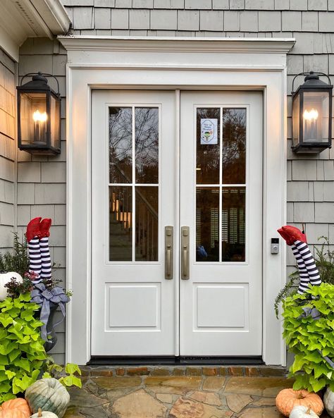 French Doors Exterior Entrance, Modern French Door, Window Muntins, Cavity Sliders, Modern Farmhouse Door, French Door Design, Traditional French Doors, Door Remodel, Modern French Farmhouse