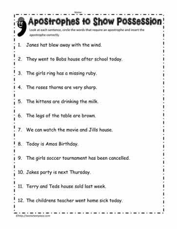 Apostrophes Showing Possession Apostrophes Worksheet Grade 5, Possessive Apostrophe, Different Types Of Nouns, Speech Worksheets, Types Of Nouns, Punctuation Worksheets, Possessive Nouns, Nouns Worksheet, Verb Worksheets