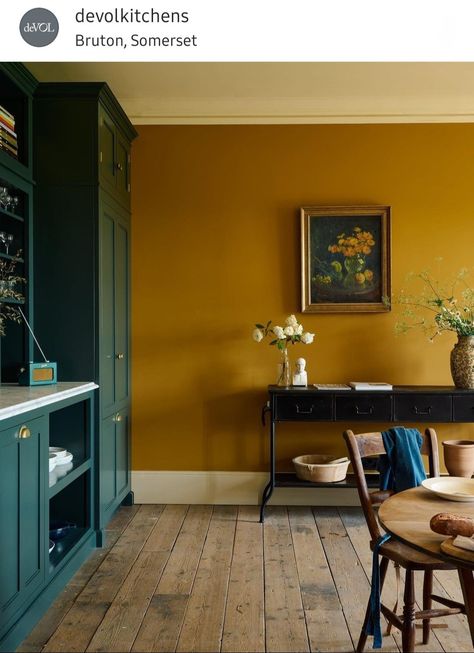 Classic English Kitchen, Yellow Dining Room, Mustard Walls, Devol Kitchens, Yellow Kitchen, Up House, Yellow Walls, Front Room, Wall Color