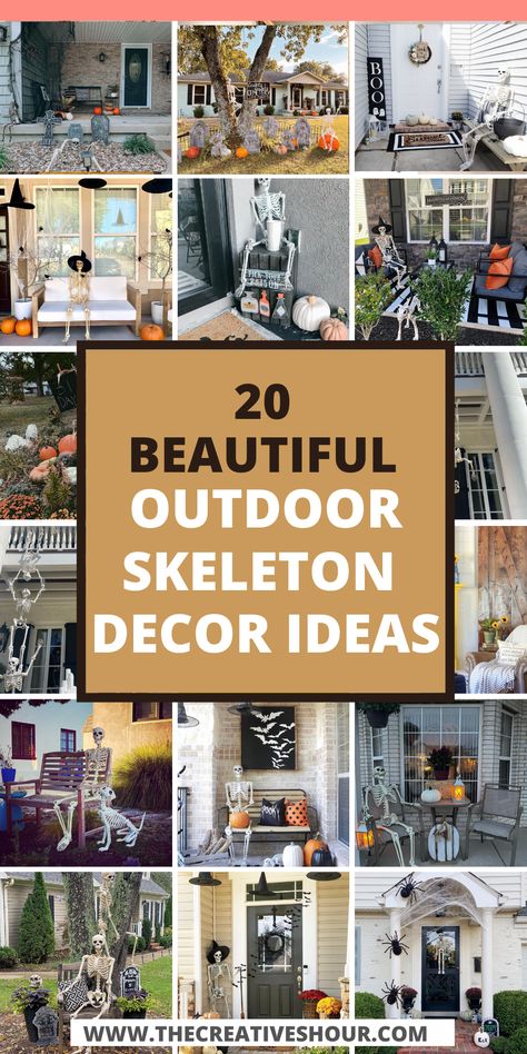 20 Spooktacular Outdoor Skeleton Decor Ideas You Should Try Halloween Skeleton Decorations Outdoor Ideas, Skeleton Outdoor Decor Ideas, Skelton Ideas For Yard, Poseable Skeleton Ideas Outdoor, Outdoor Skeleton Ideas, Skeleton Ideas For Yard, Skeleton Decorating Ideas, Skeleton Decor Ideas, Skeleton Decorations Outdoor