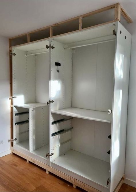 DIY IKEA Pax Built-in Hack - NieuwHuis.Info Ikea Built In Wardrobes, Ikea Wardrobe Hack, Ikea Pax Closet, Pax Closet, Ikea Built In, Bedroom Built In Wardrobe, Ikea Wardrobe, Ikea Closet, Ikea Pax Wardrobe