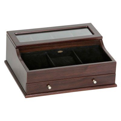 Hampden Mens Glass Top Wooden Dresser Top Valet - 11.75L x 9.63W in. | Hayneedle Hubby Gift Ideas, Mens Dresser, Dresser Top, Wooden Dresser, Space Furniture, Small Organization, Boys Room Decor, Baby Clothes Shops, Boys Room