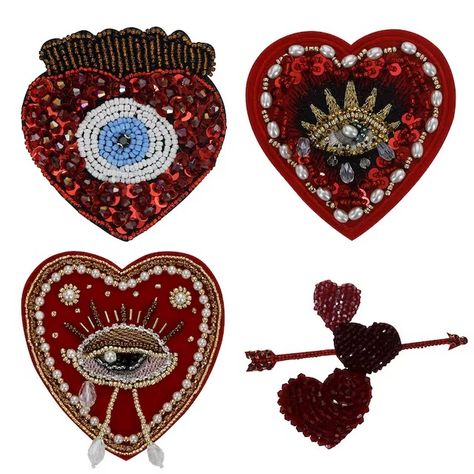 Folk Art Applique, Eyes Patches, Milagro Heart, Beaded Patches, Heart Applique, Jewelry Making Kits, Heart Patches, Sequin Appliques, Shoes Diy