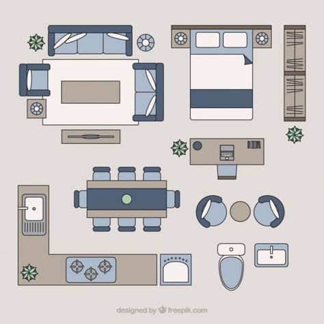 House Top View, Living Room Top View, Furniture Top View, Floor Plan Symbols, Architecture Symbols, Plan Furniture, Interior Design Sketchbook, Home Map, Drawing Room Design