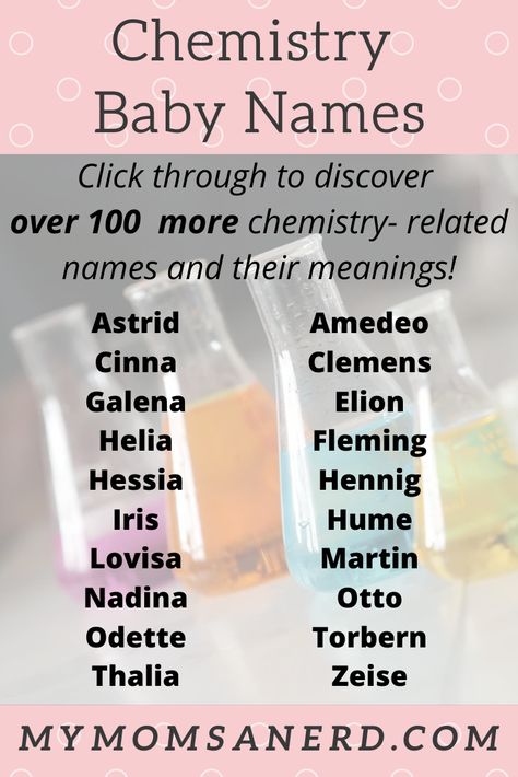 Discover over 130 chemistry baby names in this ultimate geeky list that includes the history and meanings behind each name. #baby #babynames #babyboynames #babygirlnames #pregnancy #chemist #chemistry  #science #STEM #history #writing #writers #characternames #petnames Science Names Ideas, Science Names, Sims Names, Science Girl, Nerdy Baby, Healthy Pregnancy Tips, Fantasy Literature, Science Guy, Science Stem