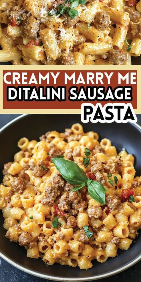 Ingredients: 8 ounces ditalini pasta, cooked al dente 1-2 tablespoons avocado oil 8 ounces mild Italian ground sausage ½ cup sweet onion, diced small 2 cloves garlic, minced 1-1.5 tablespoons tomato paste Pinch of kosher salt, to taste Few turns cracked black pepper, to taste ½ – ¾ cup low sodium chicken broth ¾ – 1 cup heavy cream ½ cup parmesan cheese, grated Red pepper flakes (optional garnish) #Ditalini #Sausage #Pasta #Quickandeasyrecipe Mild Sausage Pasta Recipes, Italian Sausage Heavy Cream Pasta, Macaroni With Sausage, Cream Cheese Smoked Sausage Pasta, Ground Sweet Italian Chicken Sausage Recipes, Creamy Sausage Pepper Pasta, Italian Sausage Cream Sauce, Creamy Italian Sausage Ditalini, Pasta Dishes With Ground Sausage