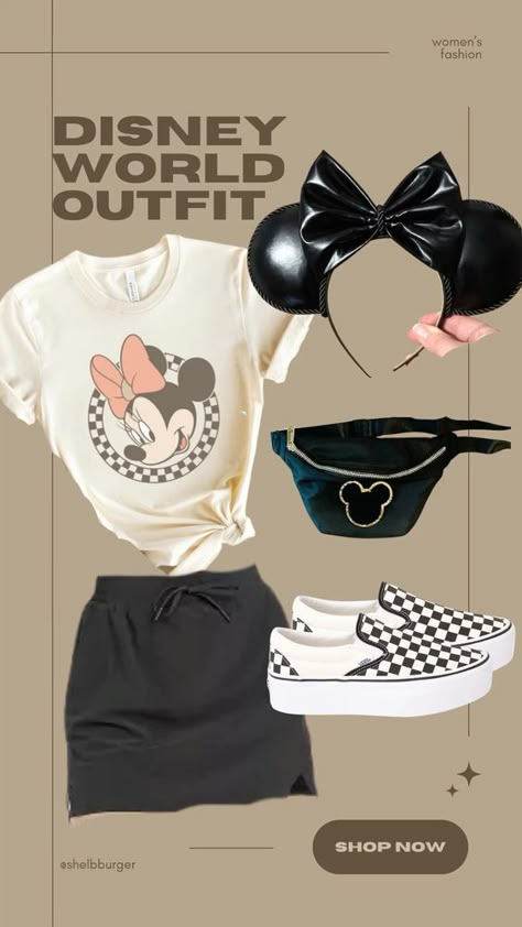 Cute Disney Park Outfits For Women, Mini Mouse Outfit Ideas For Women, Disney World Outfits Women Spring, Disney Outfits For Summer, Disney Bound Minnie Mouse, Women’s Disney Outfit, Adult Disney Outfits For Women, Minnie Mouse Inspired Outfit, Disneyworld Outfit Women