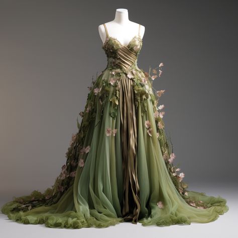 "Ivy": Fairy Gown, Forest Dress, Tin Decor, Green Wedding Dresses, Fairy Wedding Dress, Nature Dress, Fairy Wedding, Fantasy Dresses, Theme Dress