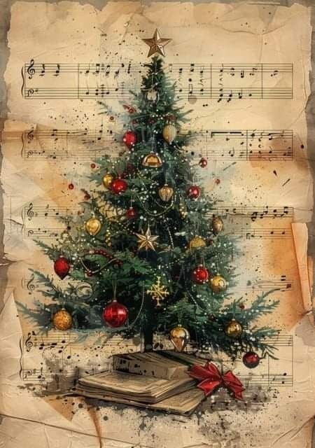 Musical Christmas Cards, Christmas Prints Free, Vintage Music Notes, Free Christmas Printables Vintage, Cute Scrapbooks, Christmas Collage, Christmas Journal, Xmas Deco, With Christmas Tree