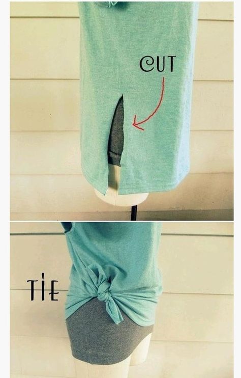 For t-shirts that are too long. Diy Outfits, Diy Vetement, Shirt Diy, Diy Shirt, Clothing Hacks, Cut Tshirt, T Shirt Diy, Cut Shirts, Diy Fashion