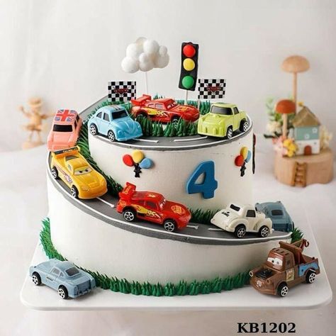 Car Cake 3rd Birthday, Transportation Theme Birthday Party Cake, Transport Theme Birthday Cake, Cars Birthday Cake Ideas, 2nd Birthday Cakes For Boys, Car Theme Birthday Decorations, Car Cake 2nd Birthday, Birthday Cars Theme Ideas, Transport Birthday Cake