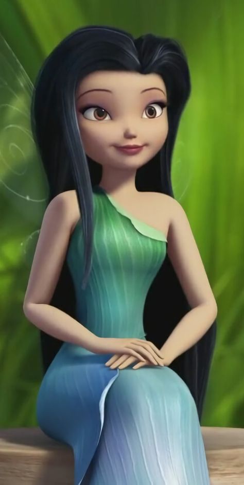 Silvermist Pixie Hollow, Silvermist Wallpaper, Black Hair Cartoon Characters, Tinkerbell Vidia, Tinker Bell Characters, Silvermist Aesthetic, Vidia Tinkerbell, Silvermist Fairy, Tinker Bell Fairies