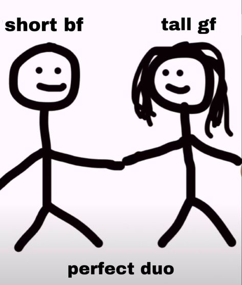 Bf And Gf Scenarios, Tall Girlfriend Short Boyfriend Art, Tall Gf Short Bf Photos, Bf And Gf Stick Figures, Gf And Bf Drawing, Girlfriend Taller Than Boyfriend, Tall Boyfriend Short Girlfriend Cartoon, Short Gf Tall Bf Relationship Goals, Ship Dynamics Tall And Short