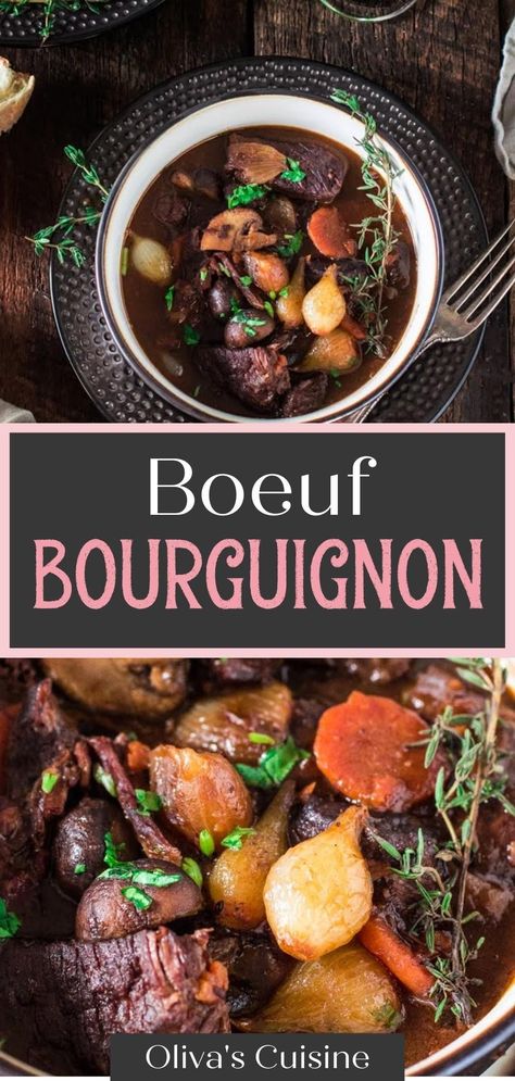 French Beef Bourguignon, Slow Cooked Beef Stew, Authentic French Recipes, Wine Mushrooms, Beef Braised, Braised Beef Stew, Braised Beef Recipes, French Beef Stew, Beef Burgundy