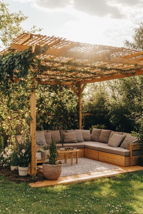 Learn how to build a beautiful DIY pergola to transform your backyard! Perfect for adding shade and style to your outdoor space. #DIYPergola #OutdoorLiving #BackyardProjects Outdoor Wooden Pergola, Simple Backyard Gazebo, Concrete Patio Pergola, Inexpensive Pergola Ideas, Diy Wooden Gazebo, Create Shade In Backyard, Small Pergola Ideas Backyards, Pergola Ideas With Roof, Wooden Pergola Ideas