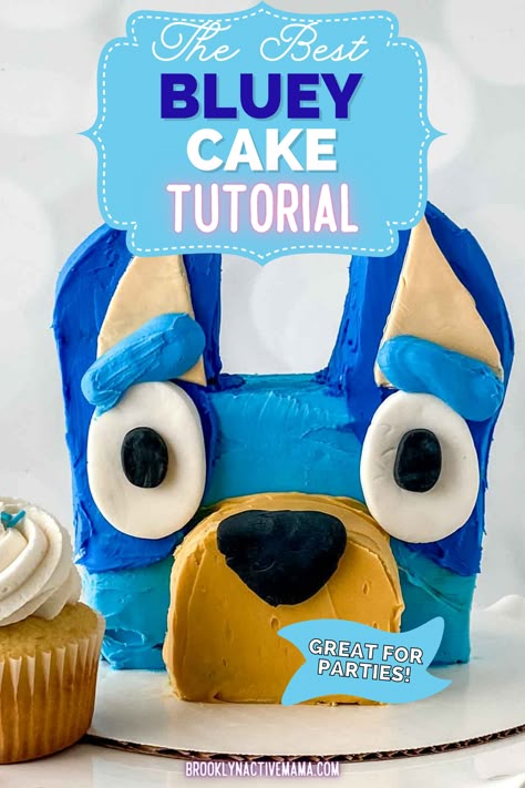 Bluey Cake Ideas, Bluey Birthday Cake, Dairy Free Buttercream, Birthday Cake Tutorial, Gooey Chocolate Chip Cookies, Bluey Birthday Party, Blue Frosting, Bluey Party, Bluey Birthday