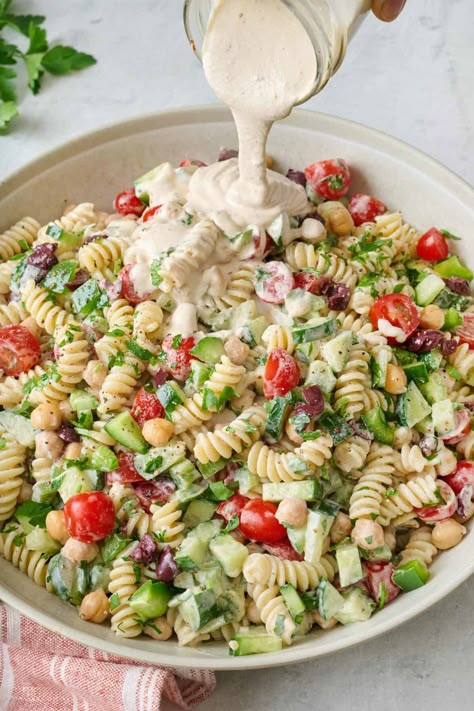 Tahini Pasta Salad, Tahini Noodle Salad, Pasta Salad Chickpeas, Vegetarian Protein Pasta Salad, High Protein Vegetarian Pasta Salad, Vegan High Protein Pasta Salad, Tahini Pasta, Power Bowl Recipe, Vegan Pasta Salad