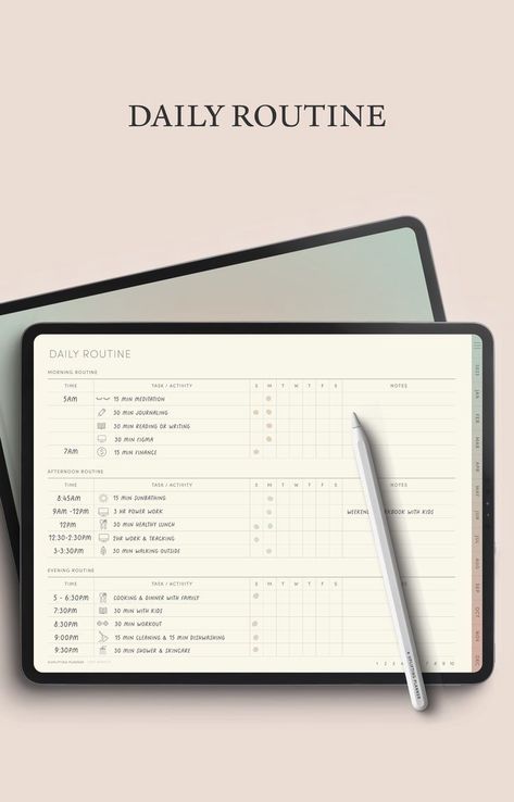 Digital Routines Tracker Morning Routines good notes templates Digital planner IPad Journal Goodnote notioncourseplanner #bestplannersformoms #onenotetemplate #digitalplannerlife🚩 Good Notes Templates, Free Notion Templates, Routine Tracker, Ipad Journal, Digital Planner For Ipad, Notes Templates, How To Stay Organized, Digital Planner Ideas, Planner For Ipad