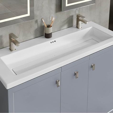 Decorative Plumbing Supply - Ronbow - 212549-1D-WH - 48'' Aravo Solutions sinktop in White, 22'' Depth, Double Single Faucet Hole Drop In Bathroom Sinks, Trough Sink, Bathroom Inspiration Modern, Bathroom Furnishings, Steam Showers Bathroom, Modern Rustic Decor, Small Bathroom Storage, White Sink, Bathroom Layout