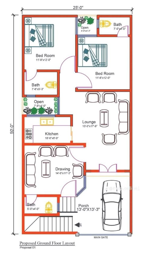 25×50 House Plan, 5 Marla House Plan, Smart House Plans, 30x50 House Plans, Sohail Khan, 20x40 House Plans, 30x40 House Plans, Two Story House Design, Narrow House Plans