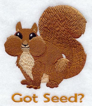 Got Seed? Squirrel Sewing Machine Embroidery Designs, Squirrel Quilt, Squirrel Embroidery, Tree Rug, Embroidery Animals, Embroidery Machine Designs, Embroidery Stitches Tutorial, Elegant Embroidery, Embroidery Gifts