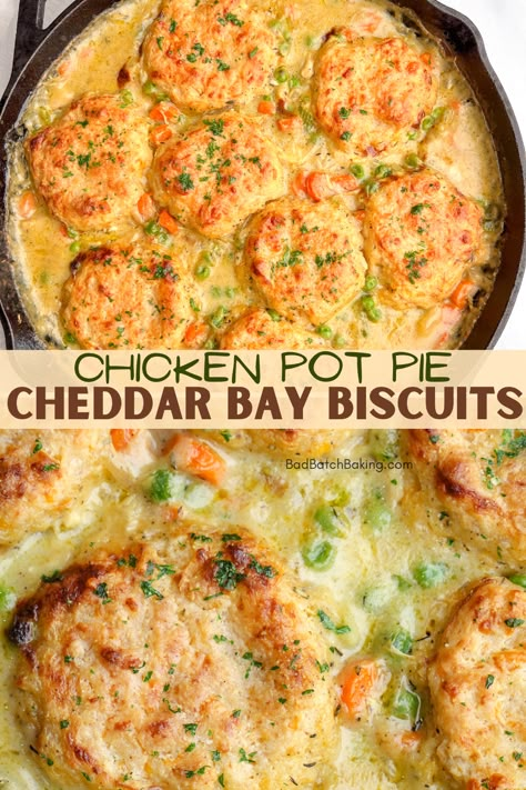 Easy Biscuit Pot Pie, Cheddar Bay Biscuit Chicken Pot Pie Soup, Chicken And Potato Pot Pie, Best Entree Recipes, Weeknight Comfort Food, Cheddar Bay Biscuit Stuffing, Pot Pie With Cheddar Bay Biscuits, Pot Pie Biscuit Recipe, Recipes From Cookbooks