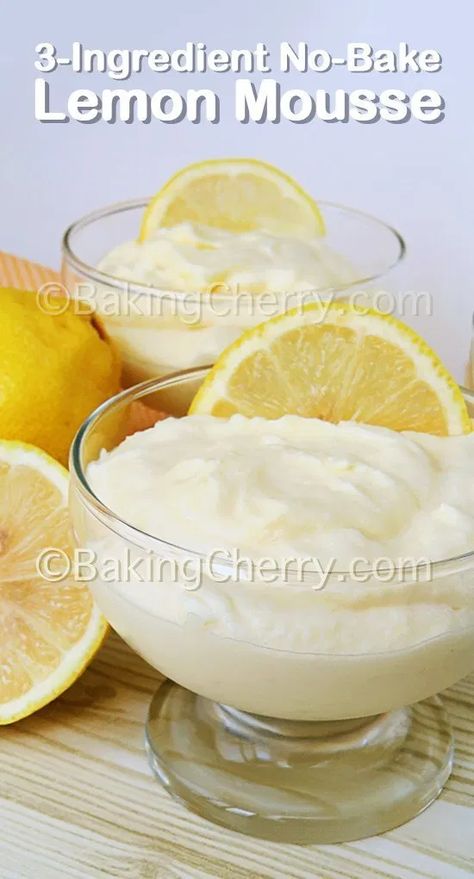 This tangy, light, and delicious 3-ingredient lemon mousse is the perfect dessert for spring/summer. Made with white chocolate, freshly squeezed lemon juice, and whipped cream, this dessert is egg-free and super easy to make! #recipe #lemon #3-ingredient #dessert #summer #homemade #easyrecipe #easydessert #DIYdessert Lemon Mousse Recipe Easy, Lemon Pudding Recipes, Pudding Recipes Homemade, Mousse Recipes Easy, Egg Free Baking, Dessert Summer, Citrus Recipes, Lemon Mousse, Squeezed Lemon