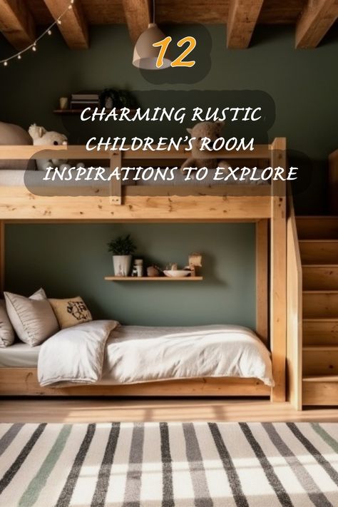 Explore these delightful rustic children's room ideas that blend comfort and style! I love how the natural wood tones and calming colors create a cozy atmosphere, perfect for sparking imagination and adventure. From bunk beds to unique shelving, discover the elements that make these spaces truly special. Custom Built In Bunks, Log Cabin Bunk Room, Short Bunk Beds For Kids, Vintage Camp Theme Bedroom, Boys Bunk Room Ideas, Rustic Bunk Room, Boys Bunk Bedroom Ideas, Boys Room Ideas Bunk Beds, Cabin Bunk Room Ideas