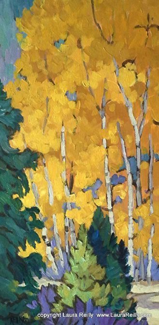 Watercolor Fall Aspens, Contemporary Abstract Landscape Painting, Aspen Painting, Laura Reilly, Colorado Painting, Aspen Trees Painting, Aspen Art, Contemporary Landscape Artists, Birch Tree Art