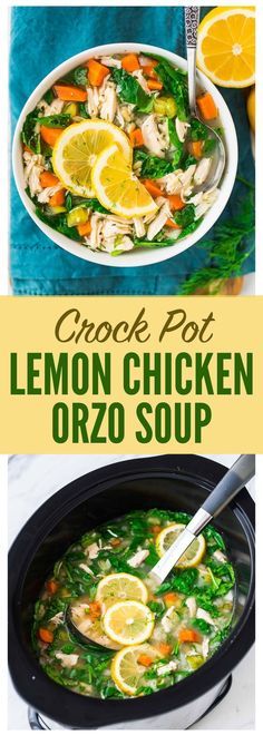 Slow Cooker Meals. G Crock Pot Lemon Chicken, Healthy Lemon Chicken, Slow Cooker Lemon Chicken, Soup With Spinach, Lemon Chicken Orzo, Simple Crockpot, Chicken Lemon, Soup Recipes Healthy, Crockpot Meal