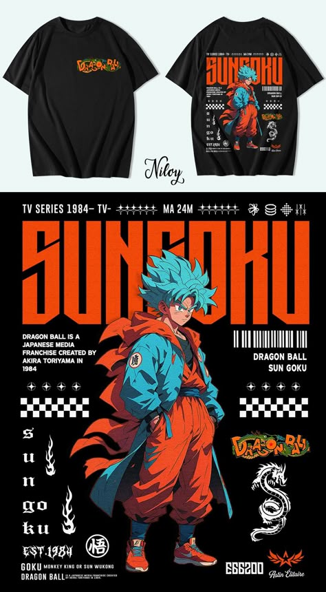 Custom Dragon Ball Anime Sweatshirt Design For Brand :: Behance Customised Clothes, Custom Streetwear, Goku T Shirt, Dynamic Artwork, Goku Anime, How To Tie Shoes, Bear Artwork, Streetwear Designs, Anime Streetwear