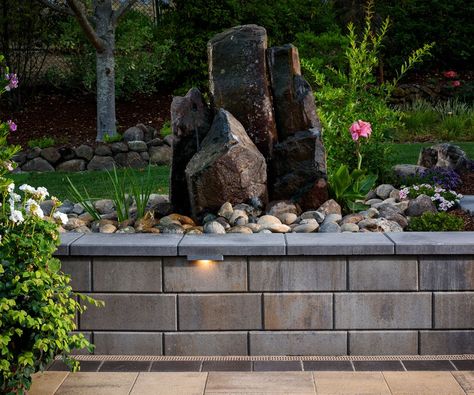 Retaining Wall Inspiration Image Gallery Retainer Walls Landscape, Retaining Wall Driveway Front Yard, Allan Block Retaining Wall, Backyard Landscaping Retaining Wall, Retaining Wall Design Ideas, Concrete Patio With Retaining Wall, Block Wall Covering Ideas, Retaining Wall Ideas Front Yard, Cinderblock Retaining Wall