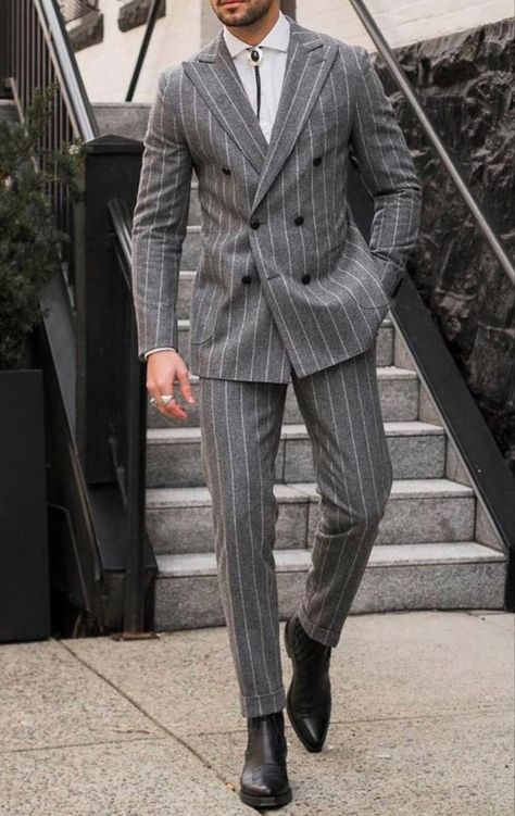 Blue And Gray Suits For Men, Grey Pin Stripe Suit Men, Gray Pinstripe Suit Men, Grey Striped Suit Men, Men Gray Suit Outfit, Grey Pinstripe Suit Men, Pinstripes Outfit, Grey Double Breasted Suit Men, British Suits Men