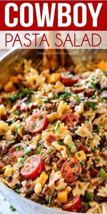 Cowboy Pasta Salad Cowboy Pasta Salad, Cowboy Dinner, Cowboy Pasta, Cowboy Salad, Family Pasta, Resep Pasta, Carlsbad Cravings, Resep Salad, Best Pasta Salad