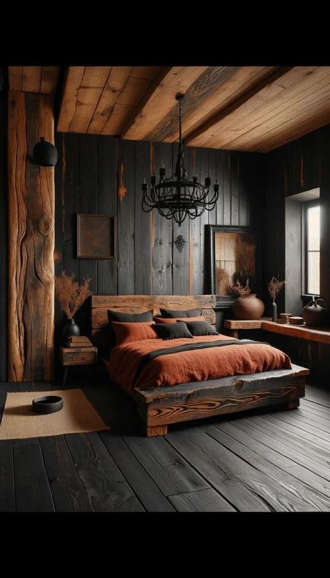 Bedroom Transformation, Black Bed Frame, Cabin Bedroom, Mens Bedroom, Black Bedroom, Bedroom Decor Design, Rustic Bedroom, Dream Bedroom, Ranch House