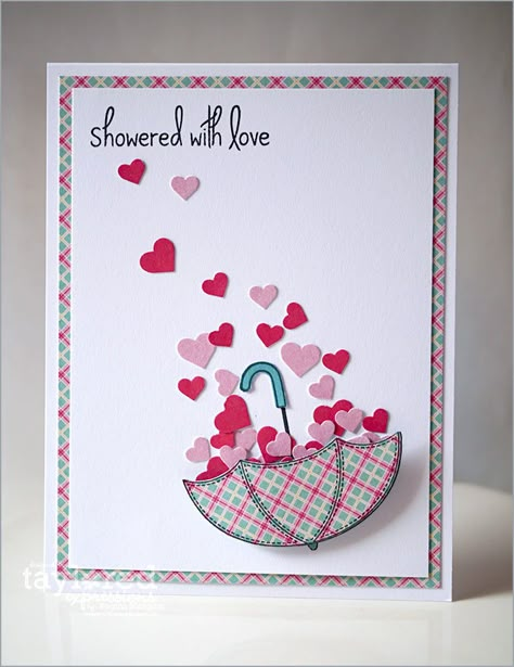 The Stampin' Bean: Showered With Love Romantic Valentine Card, Umbrella Cards, Showered With Love, Bridal Shower Cards, Shower Cards, Valentine Cards, Card Making Ideas, Creative Cards, Love Cards