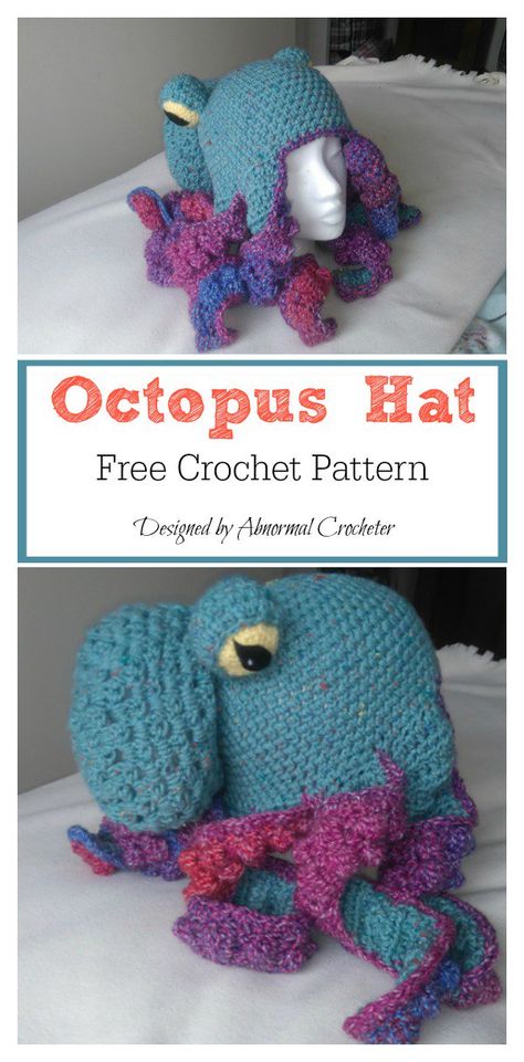 Octopus Hat Free Crochet Pattern Free Crochet Octopus Hat Pattern, Squid Crochet Hat, Crochet Halloween Hoods, Crochet Squid Hat Free Pattern, Knitted Octopus Hat Pattern Free, Crochet Kraken Hat Free Pattern, Octopus Hat Crochet Pattern, Crochet Fish Hat Free Pattern, Funky Crochet Hat Pattern Free