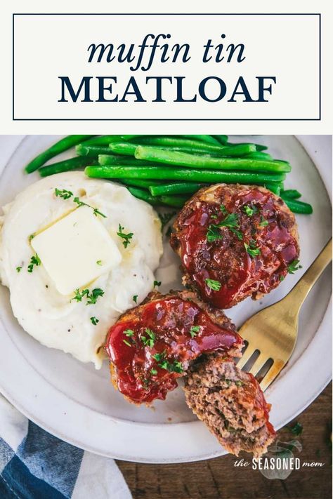 Muffin tin meatloaf is an easy way to get a classic comfort food dinner on the table quickly! The mini meatloaf cooks faster, so it's perfect for busy weeknights. Muffin Tin Meatloaf, Easy Meatloaf Muffins, Mini Meatloaf Muffins, Meatloaf Muffins Recipe, Mini Meatloaf Recipes, Meatloaf Muffins, Mini Meatloafs, Classic Meatloaf Recipe, Muffin Tin Recipes