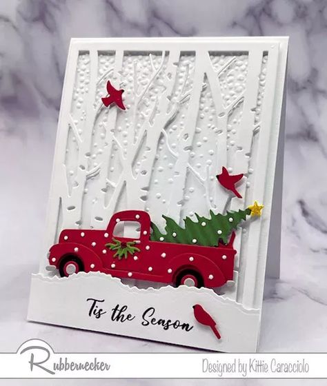 Truck Cards, Cards For Christmas, Homemade Christmas Cards, Stampin Up Christmas Cards, Christmas Card Crafts, Tree Cards, Stampin Up Christmas, Card Crafts, 3d Christmas