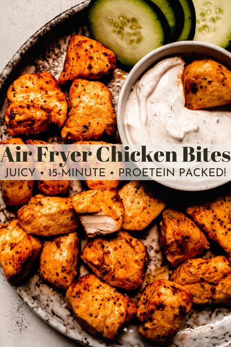 Air Fryer Chicken Bites Air Fryer Chicken Bites No Breading, Airfryer Chicken Breast, Air Fryer High Protein, Chicken Breast Recipes Air Fryer, Air Fryer Chicken Bites, Chicken Hawaiian, Air Fryer Chicken Breast, Breakfast Chicken, Crispy Air Fryer Chicken