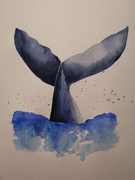 Whale In Ocean Drawing, Whale Drawing Watercolor, Aesthetic Whale Drawing, Watercolor Whale Easy, Whale Drawing Illustrations, Cute Whale Painting, Ocean Drawing Watercolor, Cute Whale Art, Watercolor Painting Beginner