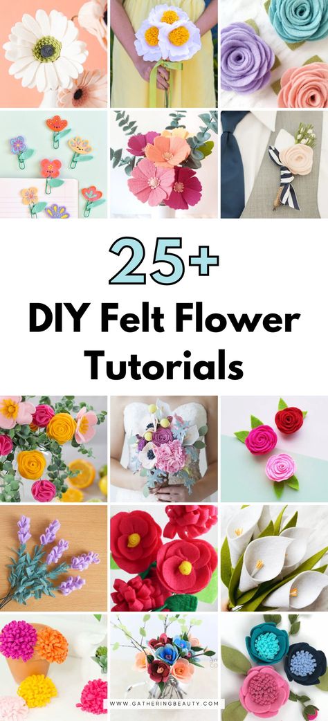 25+ DIY Felt Flower Tutorials — Gathering Beauty Felt Sheet Flowers, Felt Crafts Flowers, Diy Felt Flowers, Craft For Kids Easy, Crafty Flowers, Crochet Flower Headband, Felt Flower Template, Rose Craft, Felt Flower Garland