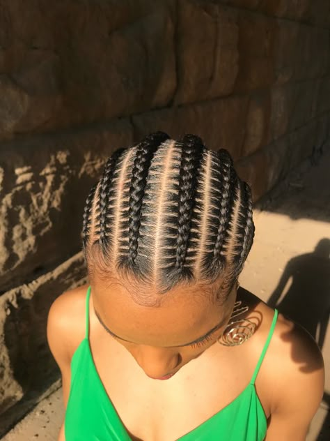 Stitch Conrow Lines, Jumbo Stitch Braids Cornrows, 7 Stitch Braids, 6 Straight Back Braids, Pushback Cornrows, 6 Feedin Braids Straight Back, Stitch Cornrows For Black Women, Fulani Ponytail, Bohemian Feed In Braids