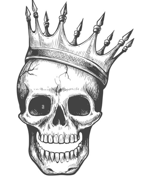 Skull With Crown Drawing, Skull With Crown Tattoo, Tattoo Drawing Tutorial, Crown Sketch, Crown Stencil, Draw A Skull, Skull With Crown, Crown Drawing, King Tattoos