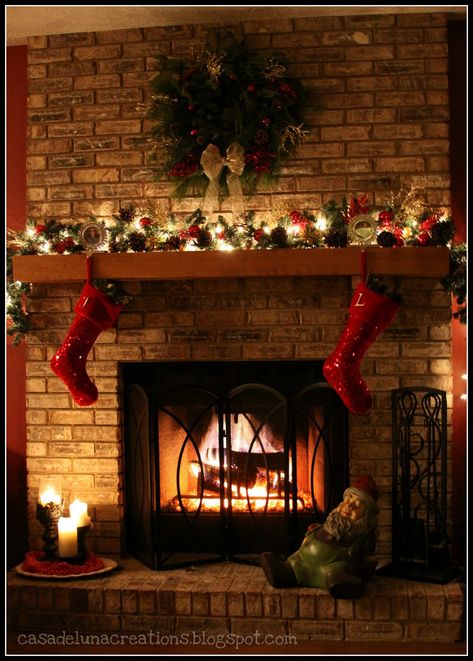 Christmas Mantle Decorating Ideas | Christmas Mantel Mantle Decorating Ideas Christmas, Fireplace Mantel Christmas Decorations, Christmas Fireplace Ideas, Christmas Fireplaces, Christmas Fireplace Mantels, Red Brick Fireplaces, Christmas Decoration For Kids, Christmas Mantel Decor, Mantel Design