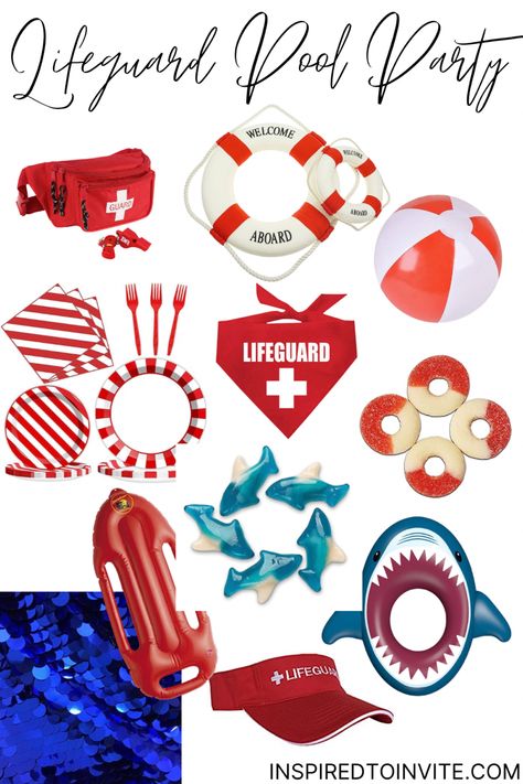 Baywatch Pool Party, Lifeguard Party Theme, Lifeguard Birthday Theme, Bay Watch Theme Party, Baywatch Birthday Party, Baywatch Theme Party, Bon Fire Birthday Party, Life Gard, Lifeguard Party