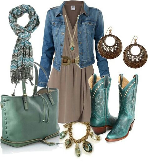 Turquoise Boots, Necklace Scarf, Country Style Outfits, Cute Country Outfits, Country Girls Outfits, Estilo Country, Country Girl Style, Country Fashion, Mode Boho