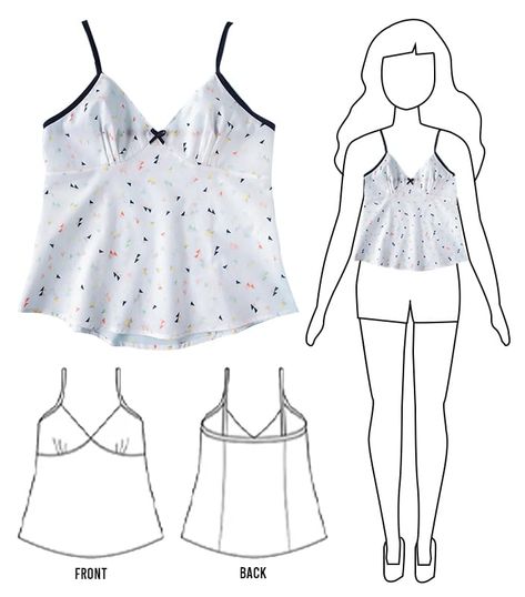 Basic Sewing Patterns, Babydoll Top Pattern, Sewing Top Pattern, Cami Top Pattern, Halter Top Sewing Pattern, Top Sewing Patterns, Easy Sewing Patterns Free, Top Pattern Sewing, Tank Top Sewing Pattern